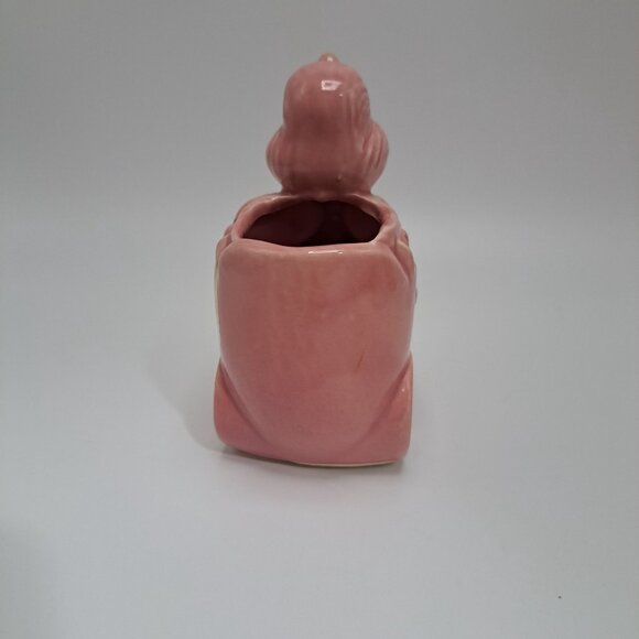 40s-50s American Pottery Pink Duck Wagon Planter Gold Gilt Ceramic BB Stamp - Picture 4 of 13